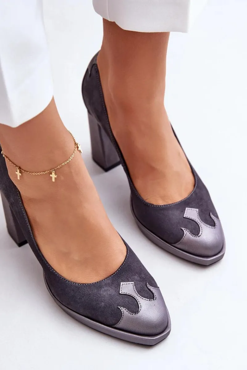 Czółenka Zamszowe|Czółenka Na Słupku>Laura Messi Zamszowe Czółenka Na Słupku 2702 Szare