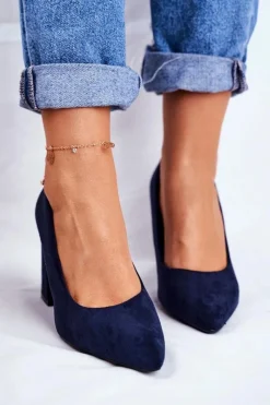 Clearance Buty Sergio Leone Zamszowe Czółenka Na Słupku Sergio Leone PB216 Granatowe