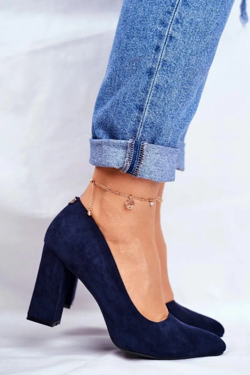 Clearance Buty Sergio Leone Zamszowe Czółenka Na Słupku Sergio Leone PB216 Granatowe