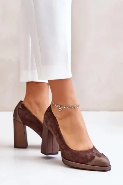 Czółenka Zamszowe|Czółenka Na Słupku>Laura Messi Zamszowe Czółenka Na Słupku 2702 Brązowe Brązowy