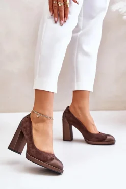 Czółenka Zamszowe|Czółenka Na Słupku>Laura Messi Zamszowe Czółenka Na Słupku 2702 Brązowe Brązowy