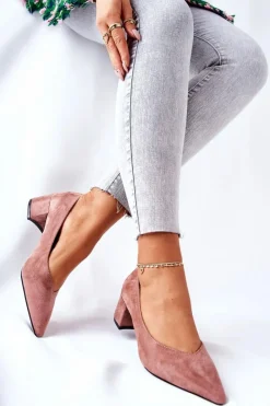 Outlet Boto Zamszowe Czółenka Na Słupku Różowe Rossie