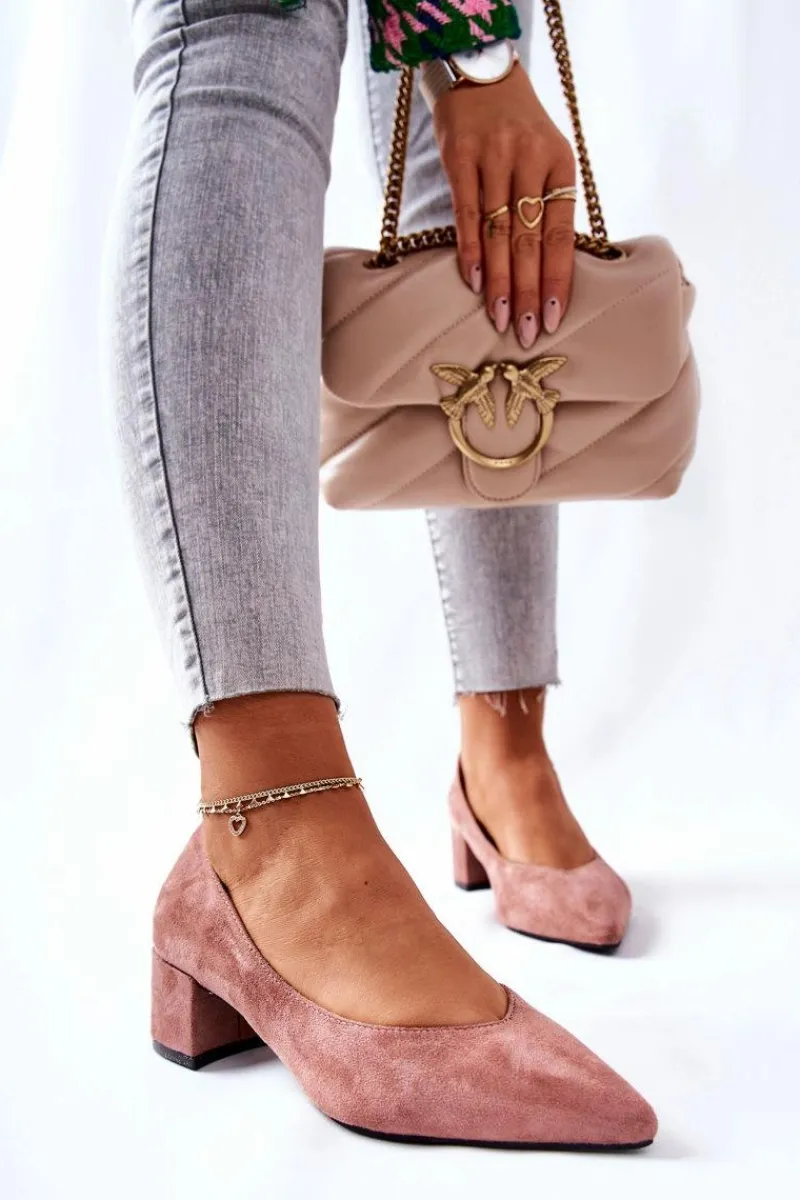 Outlet Boto Zamszowe Czółenka Na Słupku Różowe Rossie