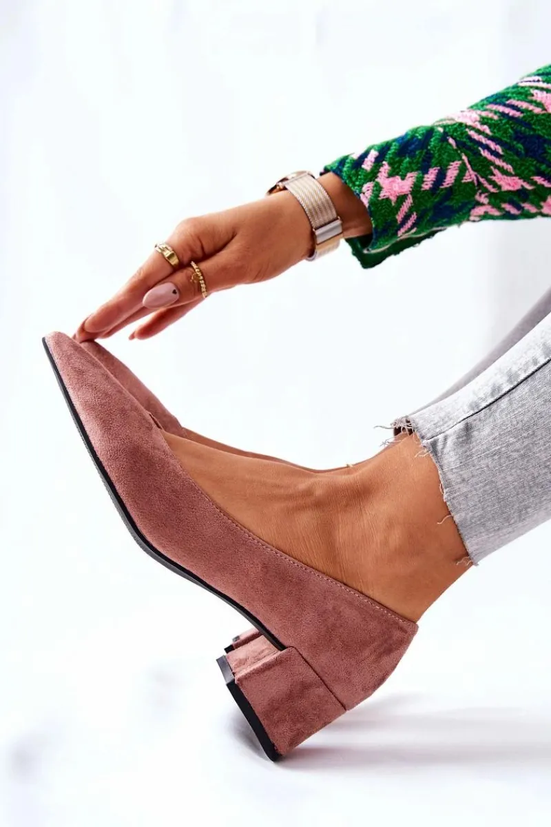 Outlet Boto Zamszowe Czółenka Na Słupku Różowe Rossie