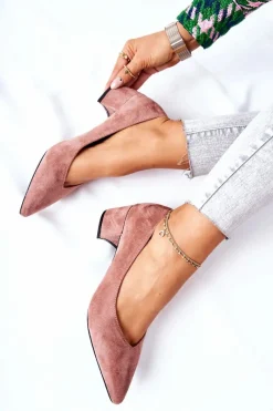 Outlet Boto Zamszowe Czółenka Na Słupku Różowe Rossie