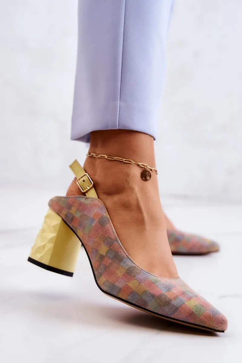 Czółenka Na Słupku|Czółenka Klasyczne>Maciejka Zamszowe Czółenka Na Słupku 05427-39 Multikolor