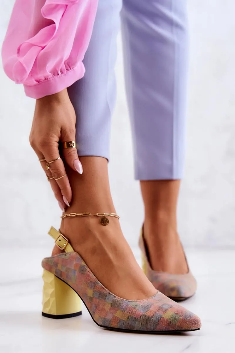 Czółenka Na Słupku|Czółenka Klasyczne>Maciejka Zamszowe Czółenka Na Słupku 05427-39 Multikolor