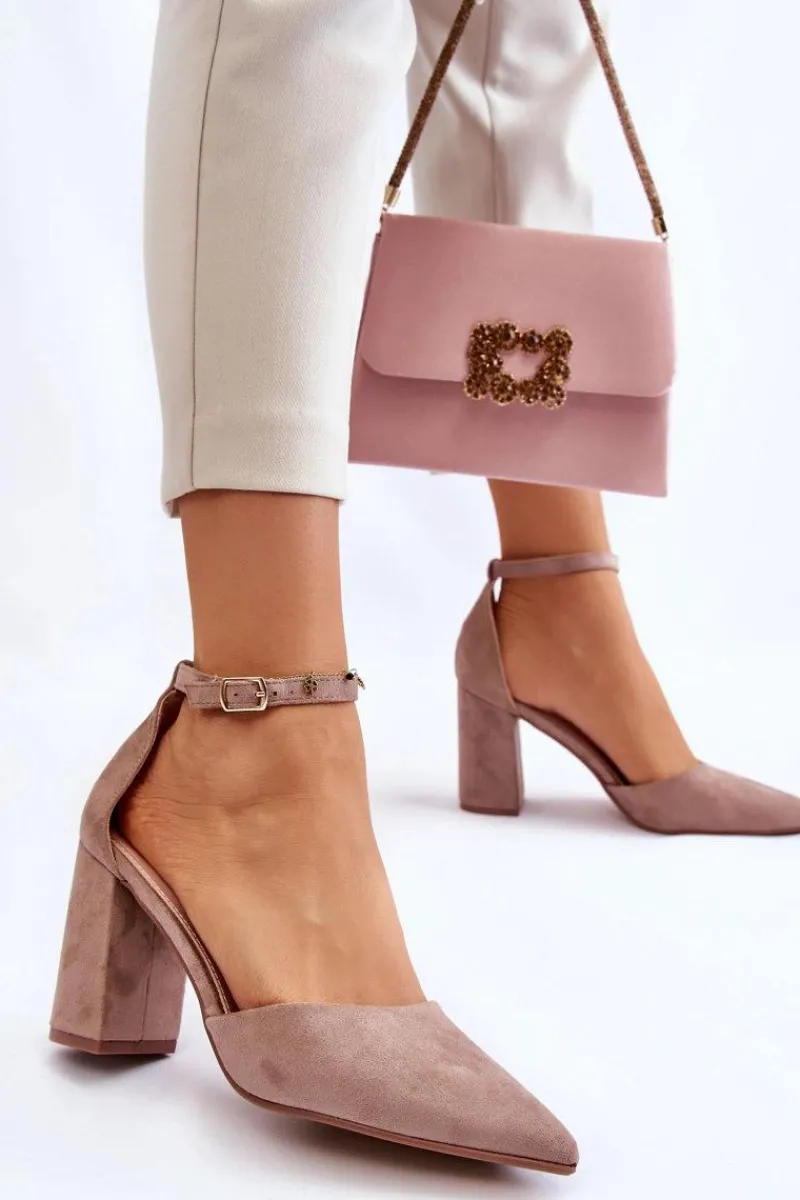 Best Boto Zamszowe Czółenka Na Słupku Ciemnobeżowe Lexie