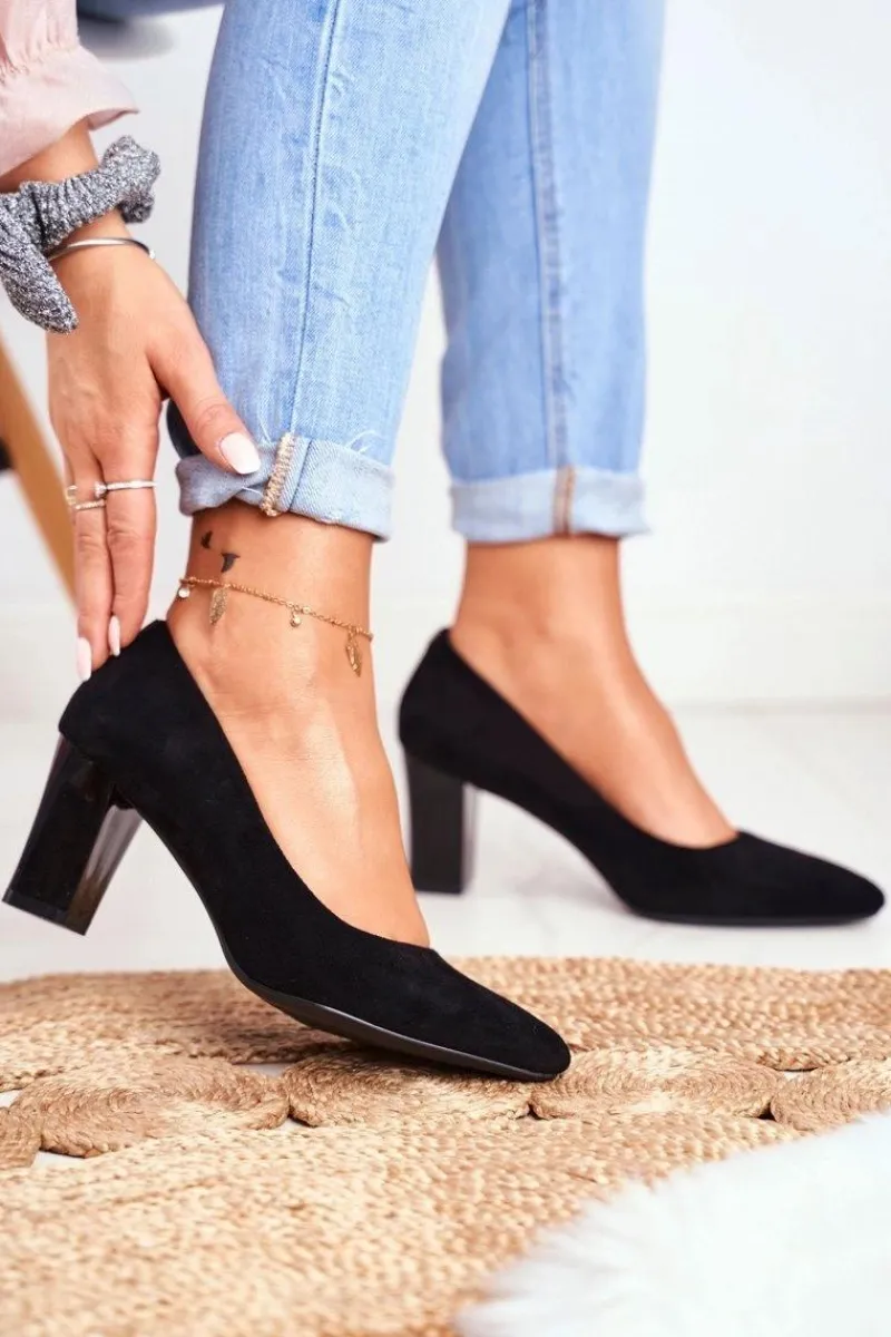 Buty Sergio Leone Zamszowe Czółenka Na Słupku Sergio Leone PB403 Czarne