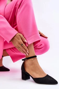 Clearance Boto Zamszowe Czółenka Na Słupku Czarne Promise