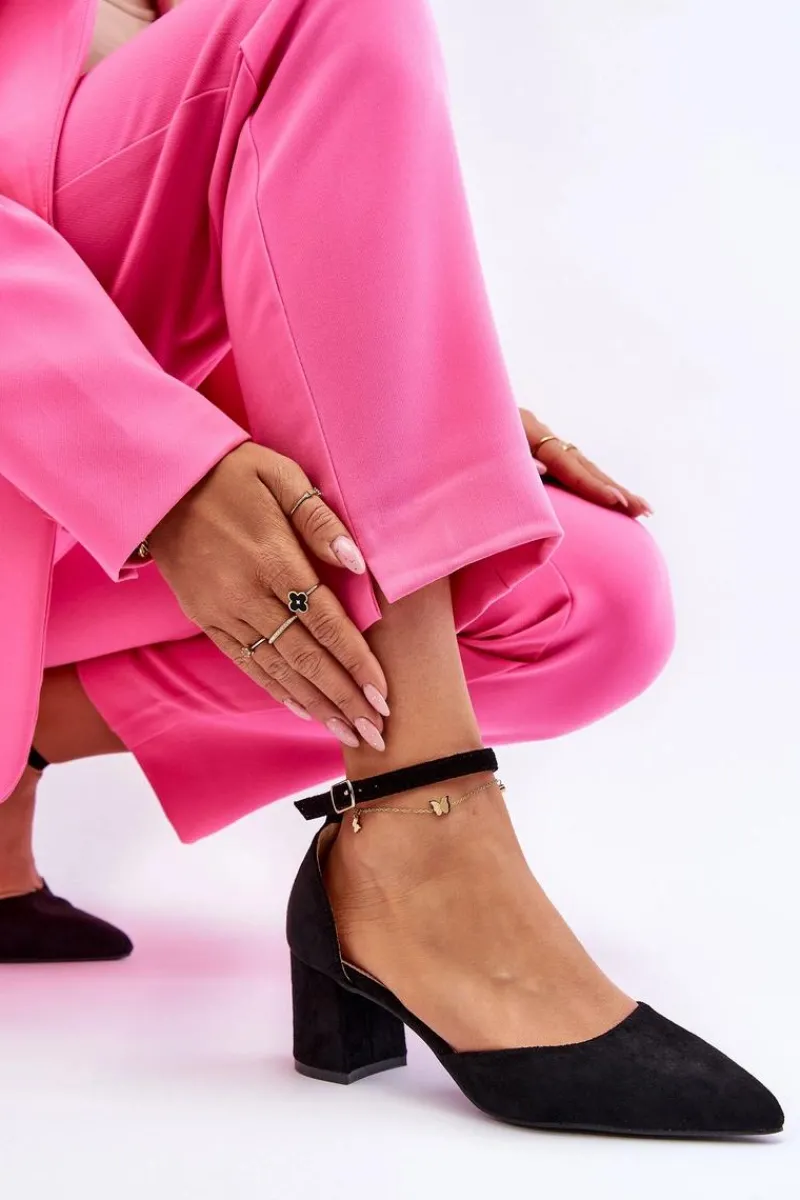 Clearance Boto Zamszowe Czółenka Na Słupku Czarne Promise