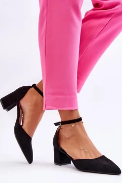 Clearance Boto Zamszowe Czółenka Na Słupku Czarne Promise