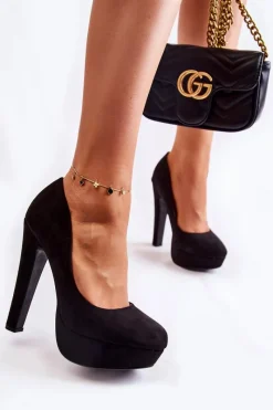 Czółenka Na Platformie|Czółenka Zamszowe>Boto Zamszowe Czółenka Na Wysokim Obcasie Czarne Santene