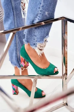 New Buty Sergio Leone Zamszowe Czółenka Sergio Leone PB135 Zielone