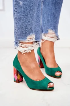 New Buty Sergio Leone Zamszowe Czółenka Sergio Leone PB135 Zielone