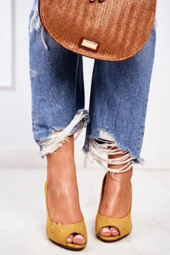 Outlet Zamszowe Czółenka Sergio Leone PB135 Żółte Damskie Czółenka Zamszowe|Czółenka Klasyczne