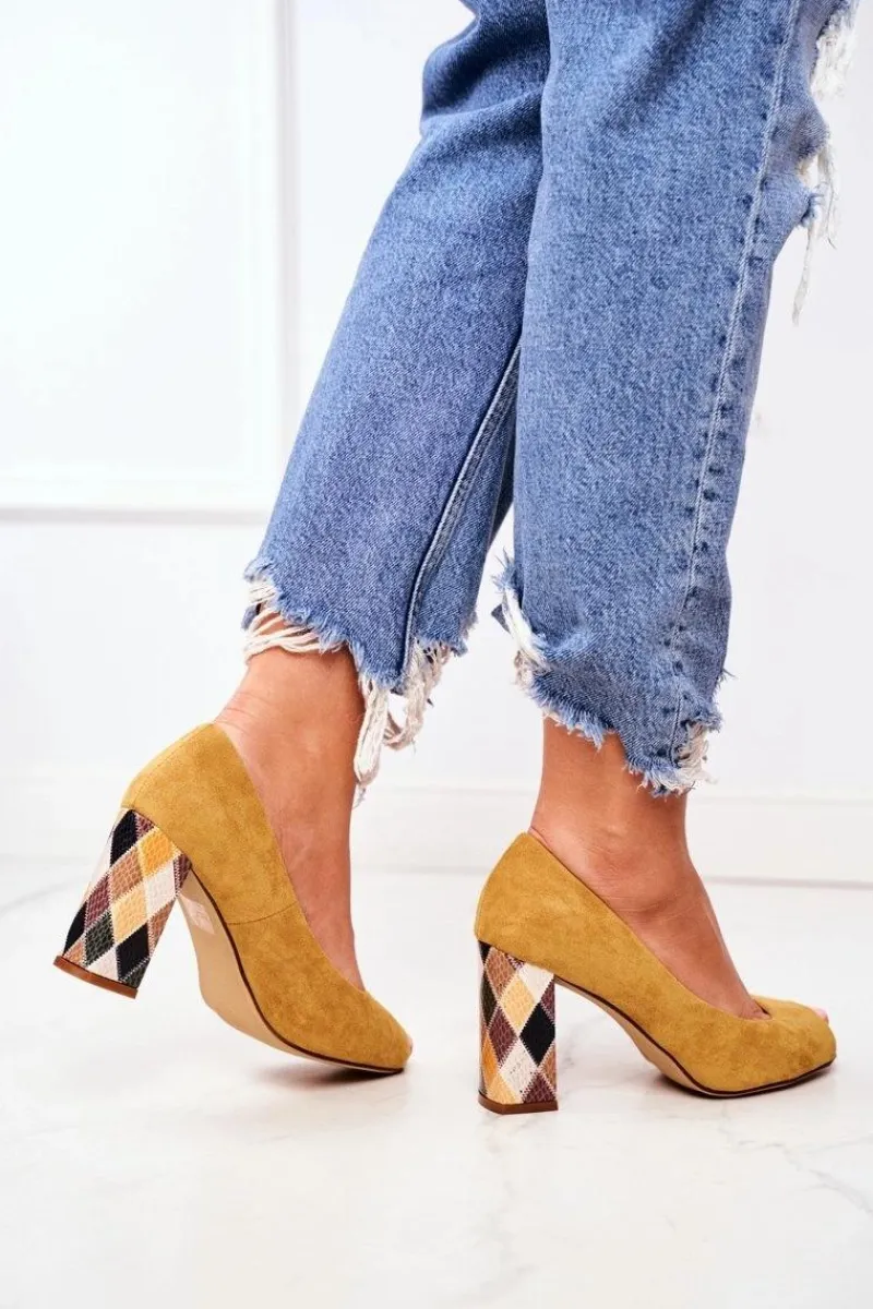 Outlet Zamszowe Czółenka Sergio Leone PB135 Żółte Damskie Czółenka Zamszowe|Czółenka Klasyczne