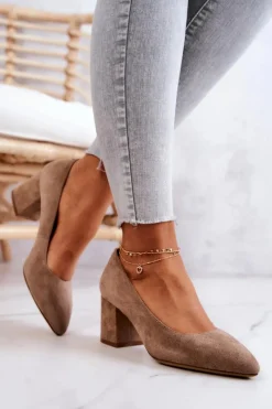 Discount Buty Sergio Leone Zamszowe Czółenka Sergio Leone PB411 Beżowe