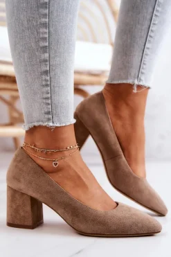 Discount Buty Sergio Leone Zamszowe Czółenka Sergio Leone PB411 Beżowe