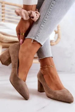 Discount Buty Sergio Leone Zamszowe Czółenka Sergio Leone PB411 Beżowe