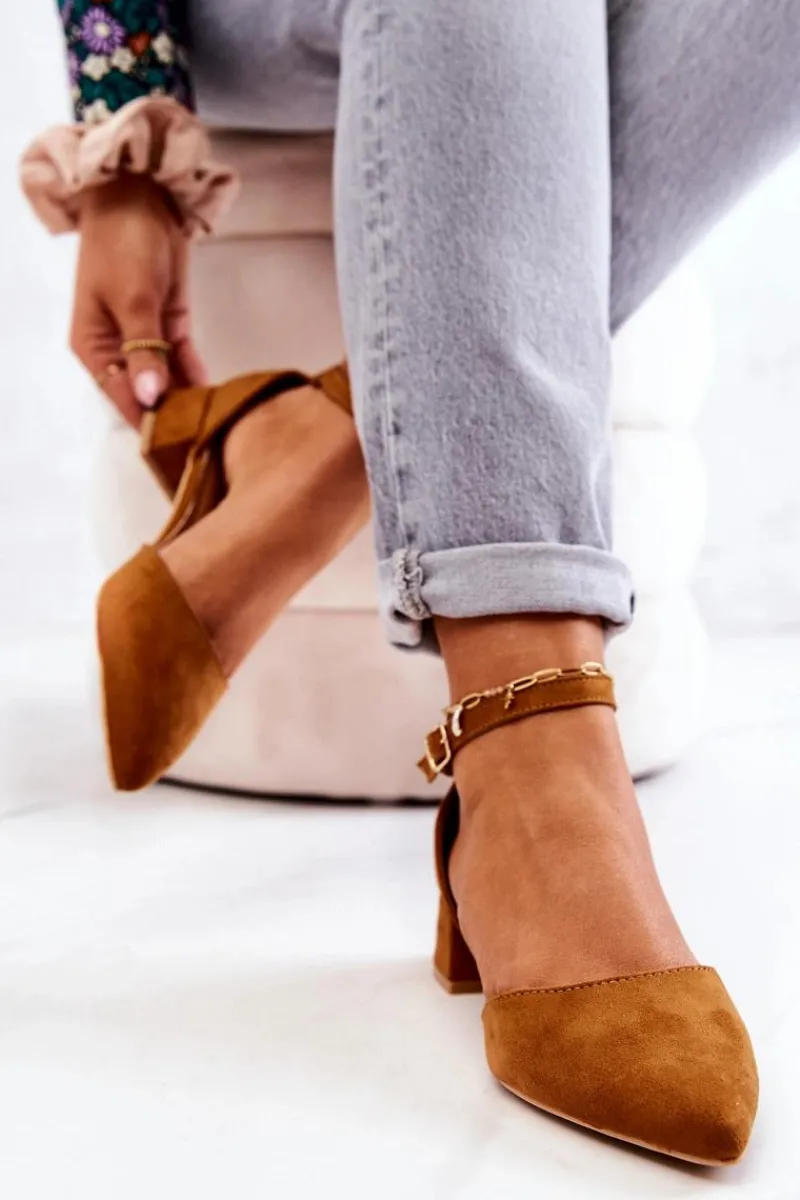 Best Zamszowe Czółenka W Szpic Camel Calliope Damskie Czółenka Zamszowe|Czółenka Na Słupku