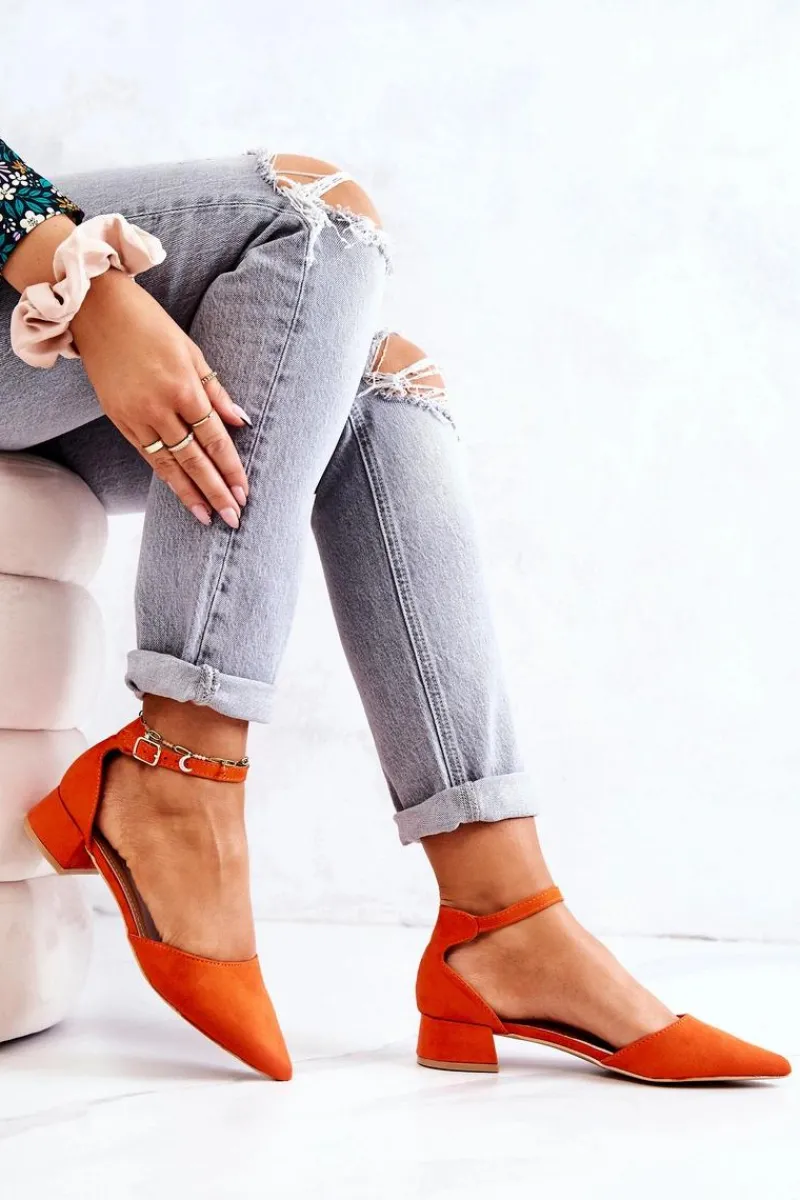 Sale Zamszowe Czółenka W Szpic Pomarańczowe Calliope Damskie Czółenka Zamszowe|Czółenka Na Słupku