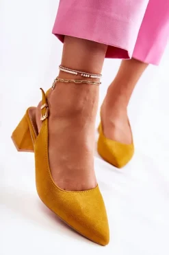 New Zamszowe Czółenka W Szpic Żółte Ashley Damskie Czółenka Zamszowe|Czółenka Klasyczne