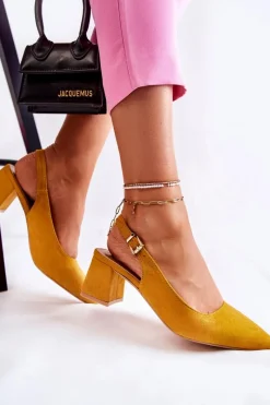 New Zamszowe Czółenka W Szpic Żółte Ashley Damskie Czółenka Zamszowe|Czółenka Klasyczne