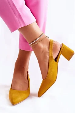 New Zamszowe Czółenka W Szpic Żółte Ashley Damskie Czółenka Zamszowe|Czółenka Klasyczne