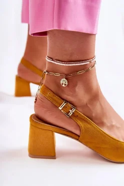 New Zamszowe Czółenka W Szpic Żółte Ashley Damskie Czółenka Zamszowe|Czółenka Klasyczne