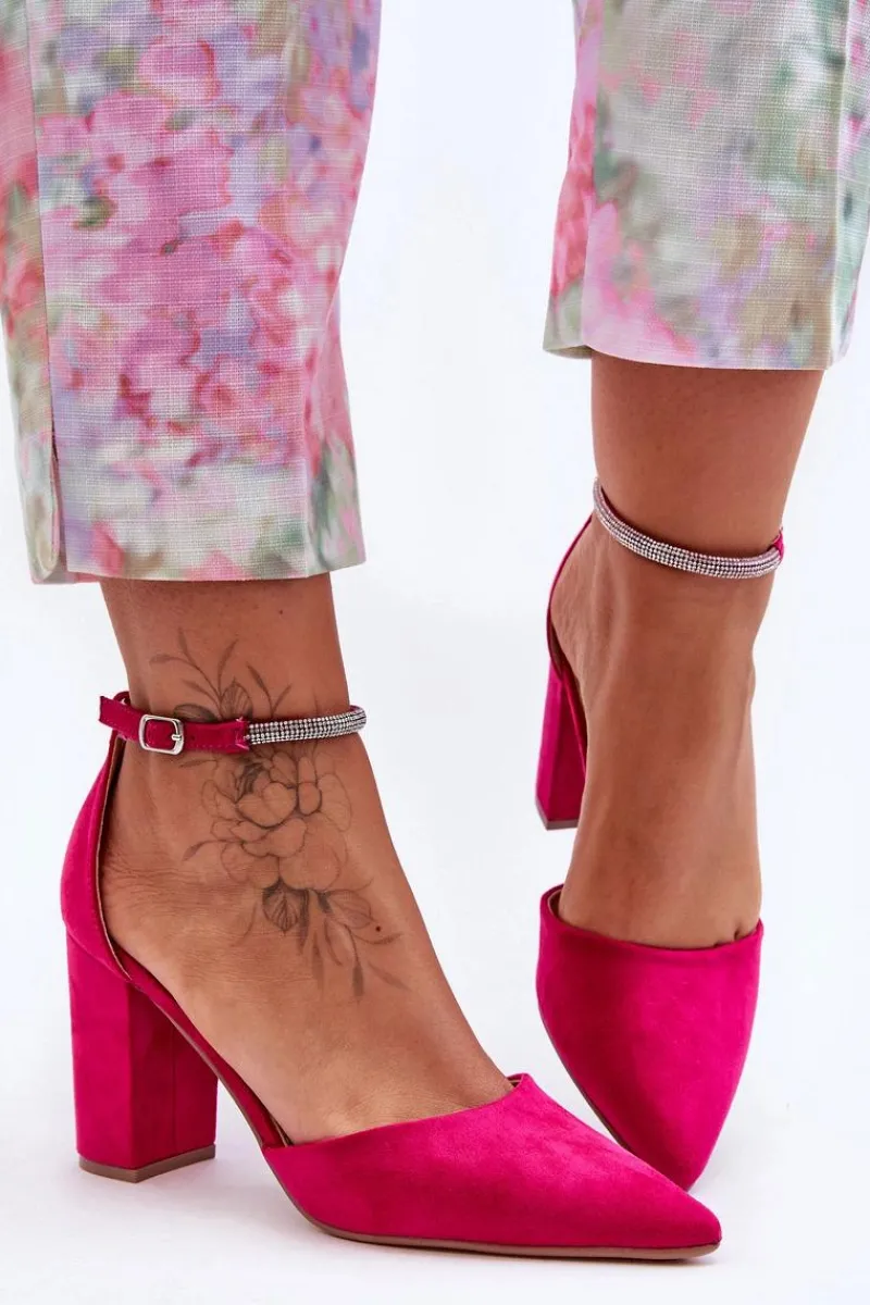 Hot Boto Zamszowe Czółenka Z Cyrkoniami Fuksja Diamond