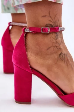 Hot Boto Zamszowe Czółenka Z Cyrkoniami Fuksja Diamond