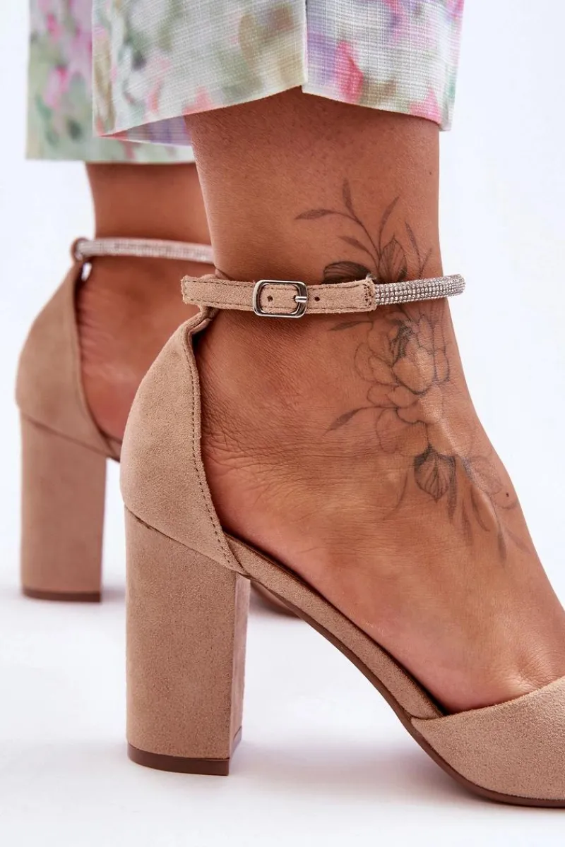 Czółenka Zamszowe|Czółenka Na Słupku>Boto Zamszowe Czółenka Z Cyrkoniami Ciemnobeżowe Diamond