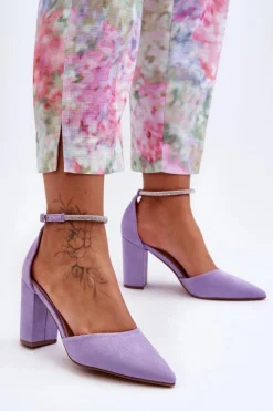 Clearance Boto Zamszowe Czółenka Z Cyrkoniami Fioletowe Diamond