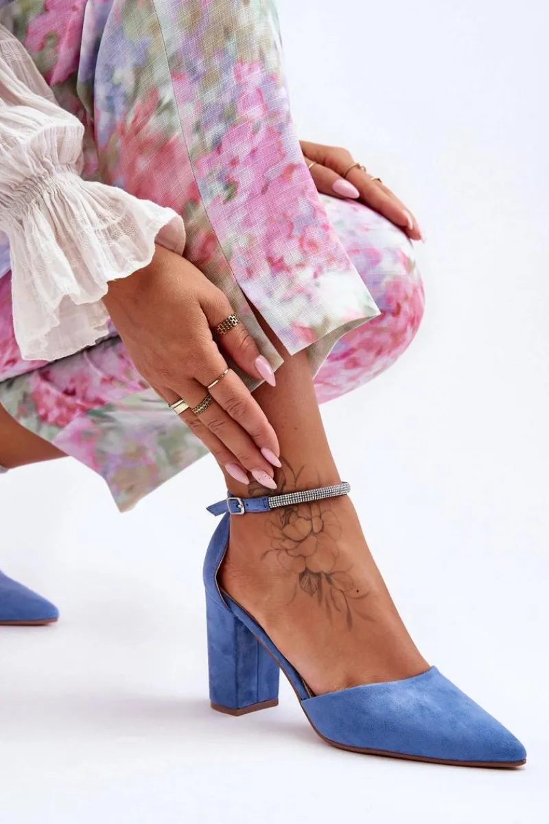 Discount Zamszowe Czółenka Z Cyrkoniami Niebieskie Diamond Damskie Czółenka Zamszowe|Czółenka Na Słupku