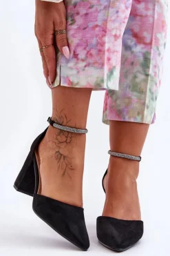 Czółenka Zamszowe|Czółenka Na Słupku>Boto Zamszowe Czółenka Z Cyrkoniami Czarne Diamond