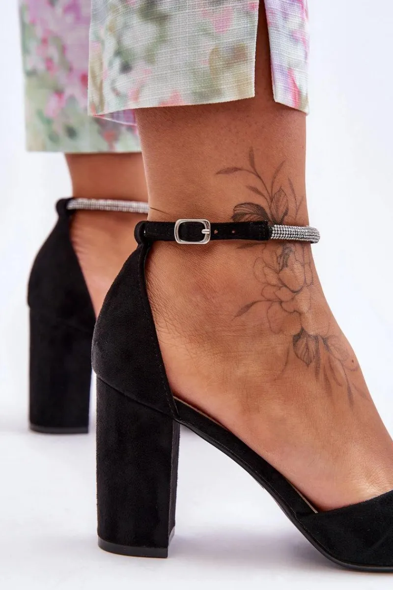 Czółenka Zamszowe|Czółenka Na Słupku>Boto Zamszowe Czółenka Z Cyrkoniami Czarne Diamond