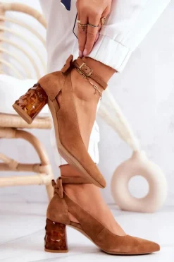 Czółenka Na Słupku>Maciejka Zamszowe Czółenka Z Kokardką 05059-29 Brązowe