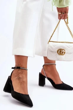 Outlet Boto Zamszowe Czółenka Z Ozdobnym Paseczkiem Czarne Lirosa