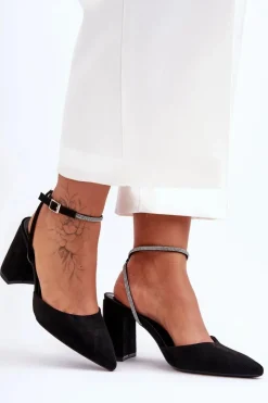 Outlet Boto Zamszowe Czółenka Z Ozdobnym Paseczkiem Czarne Lirosa