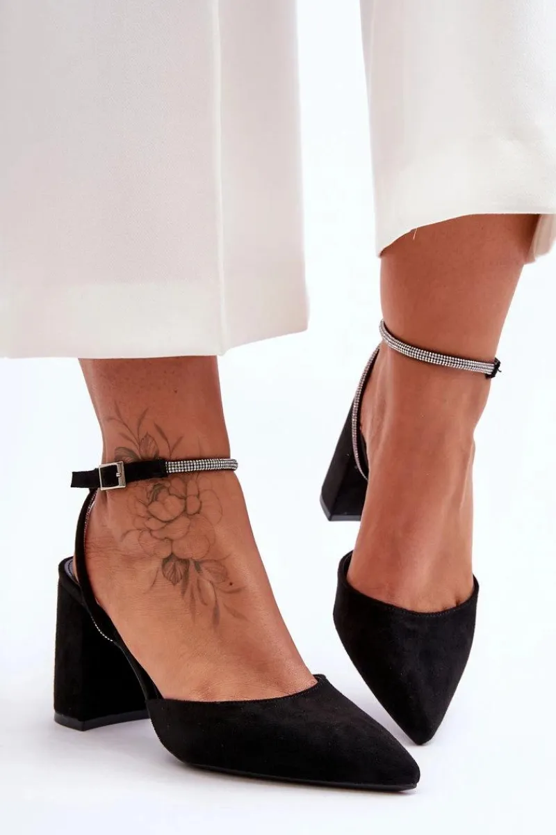 Outlet Boto Zamszowe Czółenka Z Ozdobnym Paseczkiem Czarne Lirosa