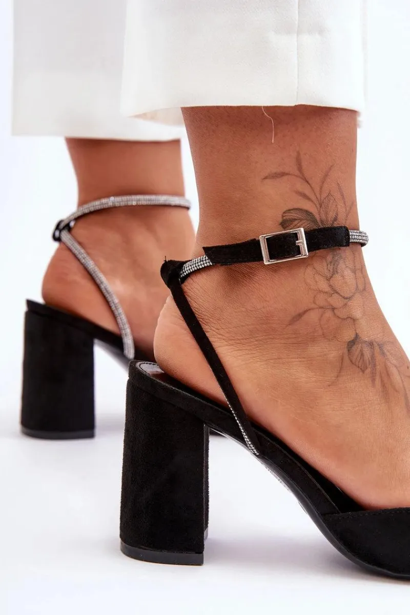 Outlet Boto Zamszowe Czółenka Z Ozdobnym Paseczkiem Czarne Lirosa