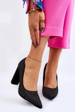 Sale Boto Zamszowe Czółenka Z Ozdobnymi Ćwiekami Czarne Dories