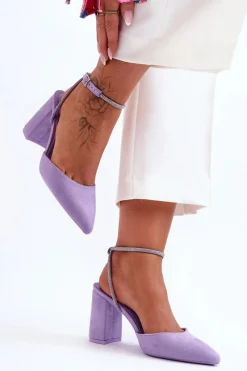 Outlet Zamszowe Czółenka Z Ozdobnym Paseczkiem Fioletowe Lirosa Damskie Czółenka Zamszowe|Czółenka Na Słupku