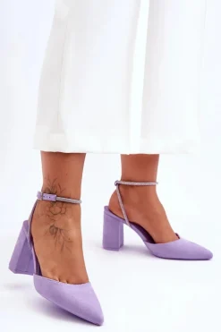 Outlet Zamszowe Czółenka Z Ozdobnym Paseczkiem Fioletowe Lirosa Damskie Czółenka Zamszowe|Czółenka Na Słupku