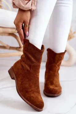 Hot Zamszowe Damskie Ażurowe Botki Camel Lemar Damskie Botki Wiosenne|Brązowe I Beżowe Botki