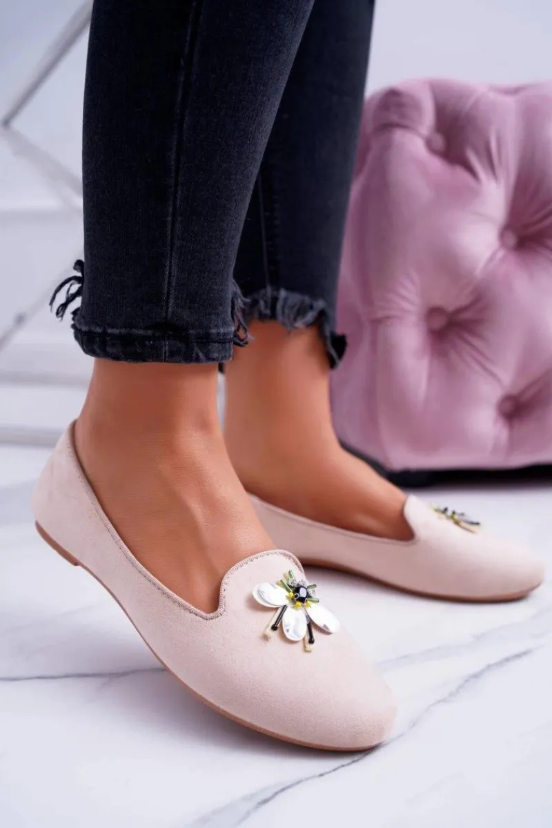 Zamszowe Damskie Balerinki Lordsy Beż Veni Damskie Baleriny Klasyczne