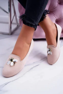 Zamszowe Damskie Balerinki Lordsy Beż Veni Damskie Baleriny Klasyczne