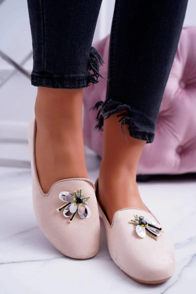 Zamszowe Damskie Balerinki Lordsy Beż Veni Damskie Baleriny Klasyczne