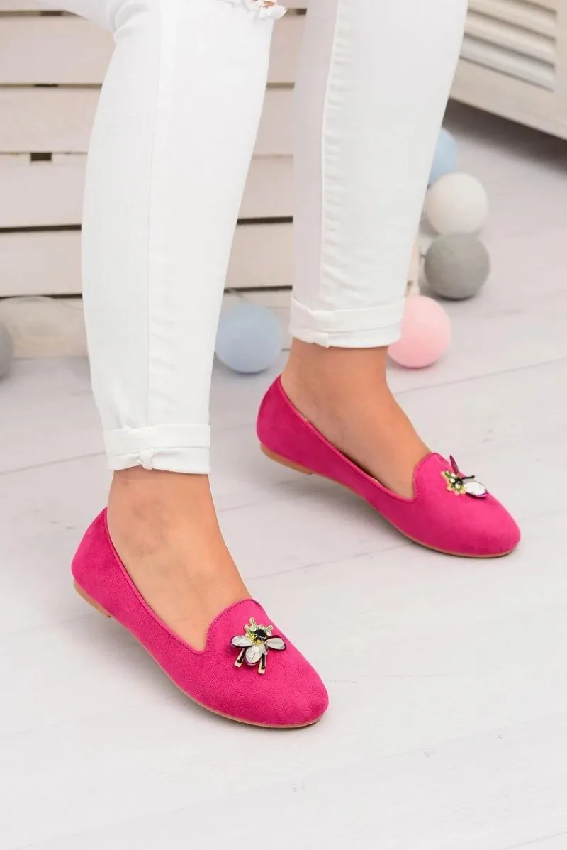 Outlet Boto Zamszowe Damskie Balerinki Lordsy Fuksja Veni
